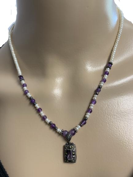 AMETHYST & STERLING SILVER NECKLACE & BRACELET SET (1 of 10)