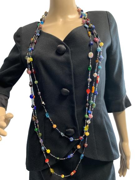 LONG TRIPLE STRAND MULTICOLOR GLASS BEAD NECKLACE (1 of 5)
