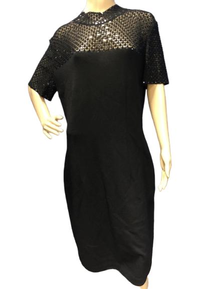 VINTAGE ST JOHN BLACK EVENING KNIT DRESS SIZE 14 (1 of 4)