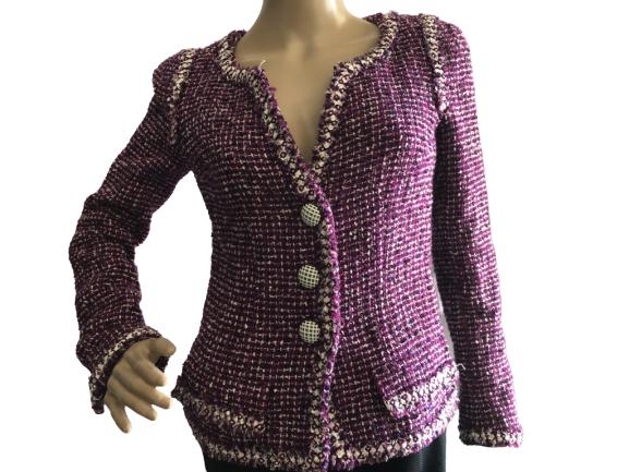 CHANEL WHITE & PURPLE CONFETTI TWEED JACKET SIZE S (1 of 7)