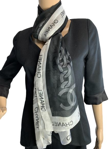 Chanel Black & White 100% Seta Silk Scarf