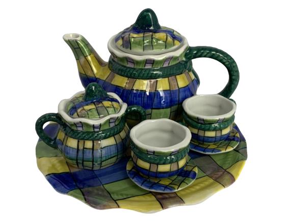 BLUE/GREEN/YELLOW MINI PORCELAIN TEA SET (1 of 9)