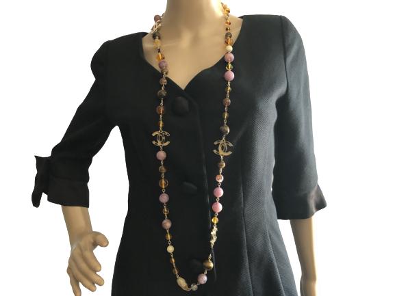 CHANEL CC LOGO LONG PURPLE & AMBER BEADED NECKLACE (1 of 7)