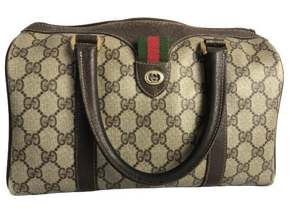 VINTAGE GUCCI MONOGRAM CANVAS & LEATHER HANDBAG (1 of 7)