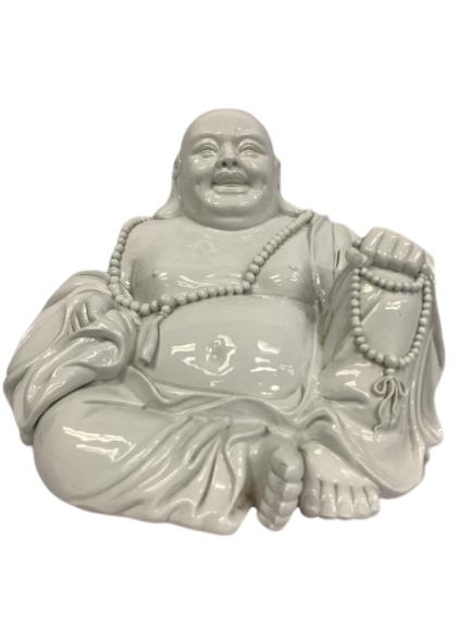 LARGE WHITE CERAMIC LAUGHING BUDDHA 14": 14" X 16.5" X 16" -GOOD CONDITION, POSSIBLE MINOR REPAIR TO BOTTOM NOT VISIBLE FROM OUTSIDE. SEE PHOTO -Budai is a semi-historical Chinese monk who is venerated as Maitreya Buddha in Chan Buddhism. He