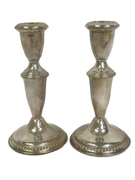 EMPIRE STERLING SILVER CANDLE HOLDERS 6": EMPIRE STERLING SILVER CANDLE HOLDERS -6" H X 3" DIAMETER BASE 9.51 OZ. -VERY GOOD CONDITION