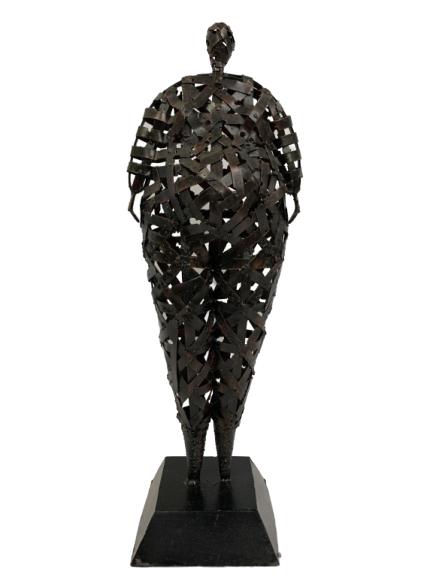 METAL STRIP BRUTALIST SCULPTURE BY PALACEK 24": METAL STRIP BRUTALIST SCULPTURE BY PALACEK -24" X 6" X 6.5" -VERY GOOD CONDITION
