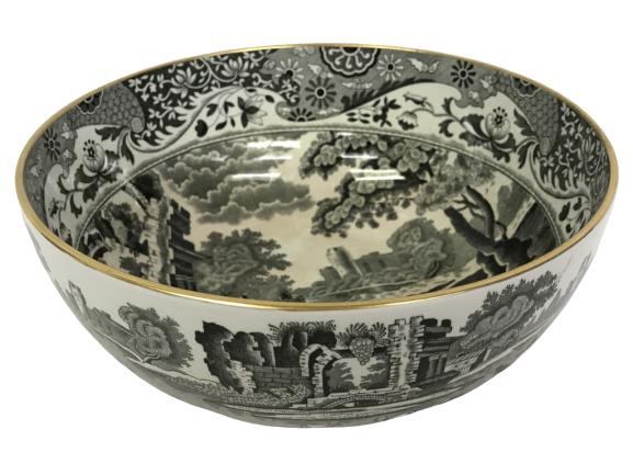 BLACK & WHITE COPELAND SPODE ITALIAN PATT BOWL 9": Black and White Copeland Spode Bowl Italian Pattern -9" DIAMETER 4" HEIGHT -VERY GOOD CONDITION