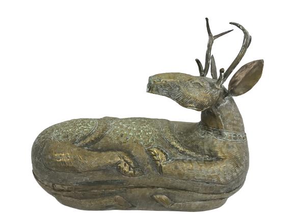 BRONZE-TONE LIDDED MOOSE BOWL 11" LONG x 9" TALL: BRONZE-TONE LIDDED MOOSE BOWL 11" LONG x 9" TALL