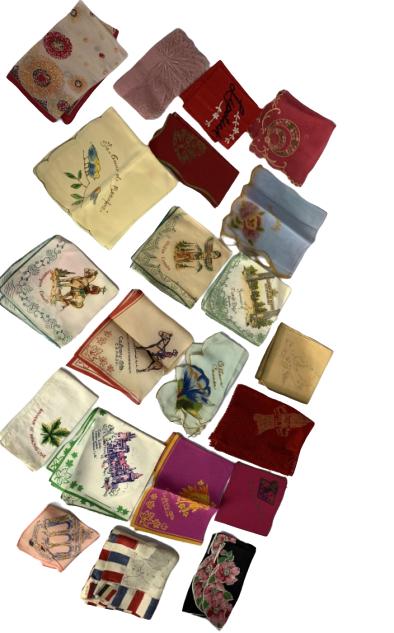 VINTAGE SOUVENIR HANDKERCHIEFS LOT OF 21: VINTAGE SOUVENIR HANDKERCHIEFS LOT OF 21 -Collection of 21 Vintage Souvenir Handkerchiefs -Featuring Handkerchiefs from Canada & New York -Sizes & Conditions Vary, See Images