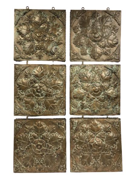 VINTAGE COPPER TILE CUSTOM WALL HANGING ART 50": -50" X 16" TOTAL (EACH)-16" X 16" EACH SQUARE-VERY GOOD CONDITION CONSISTENT WITH AGE, SOME PATINA OCCURING