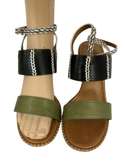 COACH LEATHER SEXY STACK HEEL SANDALS SZ 10: COACH SEXY STACK HEEL SANDALS SZ 10 - 3 1/2 stack heel-Snakeskin inspired leather ankle strap-Very good pre-owned condition