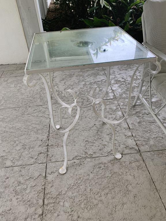 VINTAGE WHITE GLASS TOP  PATIO TABLE (1 of 1)
