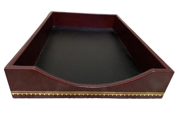 SCULLY & SCULLY  LEATHER GOLD EMBOSSED RED  TRAY (1 of 4)