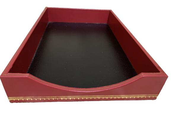 SCULLY & SCULLY  LEATHER GOLD EMBOSSED RED  TRAY (1 of 6)