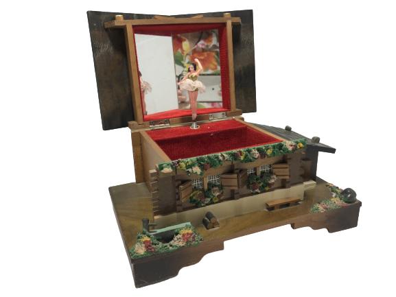 VNTG WIND UP WOODEN HOUSE MUSIC BOX W/ BALLERINA (1 of 8)