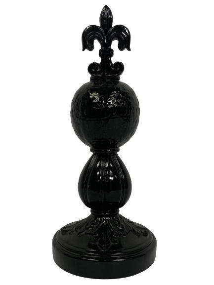 BLACK LAQUER FLEUR DE LIS FINIAL SCULPTURE 10": BLACK LAQUER FLEUR DE LIS FINIAL SCULPTURE -10" X 4.5"-VERY GOOD CONDITION