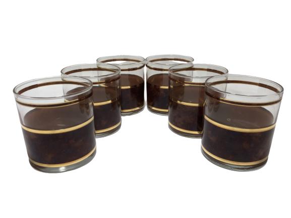6 VINTAGE BROWN MARBLED WHISKEY GLASSES: 6 VINTAGE BROWN MARBLED WHISKEY GLASSES
