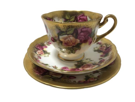 VINTAGE ROYAL CHELSEA TEACUP/SAUCER/PLATE SET (1 of 10)