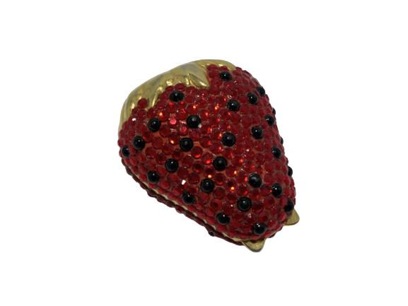 VINTAGE RHINESTONE STRAWBERRY PILL BOX 2": VINTAGE RHINESTONE STRAWBERRY PILL BOX 2"