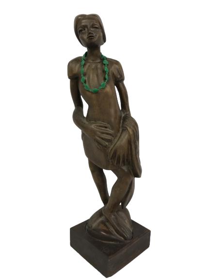 WOMAN IN DRESS AFRICAN STYLE WOODEN STATUE 16.75" (1 of 4)