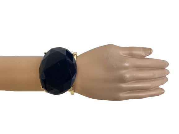 GOLDTONE CUFF BRACELET W/ GIANT BLUE BEVELED STONE (1 of 3)