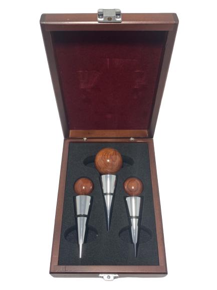 VINTAGE WOOD-TOPPED BOTTLE STOPPERS SET OF 3 (1 of 5)