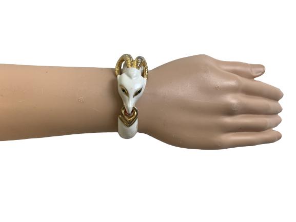 VINTAGE SIGNED IVORY ENAMEL RAMS HEAD BRACELET (1 of 4)