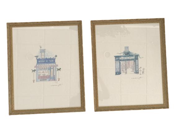SET/2 FRAMED SHOP FRONT WATERCOLORS 17.5" X 21" (1 of 3)