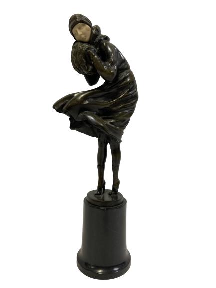 VTG ART DECO BRONZE STATUE W/ PORCELAIN FACE 15" (1 of 8)