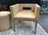 MODERN KEYHOLE BACK LEATHER CHAIRS & OTTOMAN SET 3 - 4