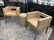 MODERN KEYHOLE BACK LEATHER CHAIRS & OTTOMAN SET 3 - 7