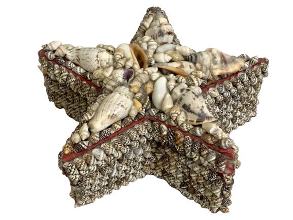 VINTAGE SHELL CRUSTED STAR SHAPED TRINKET BOX 6" (1 of 6)