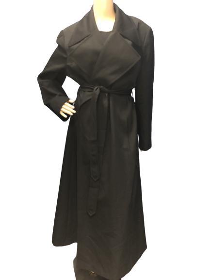 VINTAGE ELLEN TRACY BELTED BLACK TRENCH COAT SZ 14 (1 of 3)