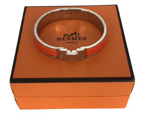 HERMES CLIC H ORANGE ENAMEL/STAINLESS STEEL BANGLE (1 of 8)