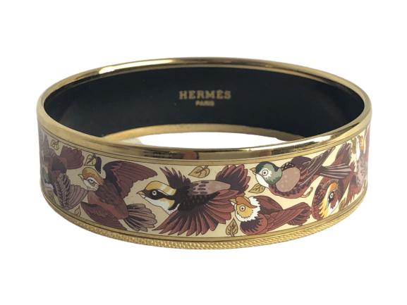 HERMES ENAMEL/STAINLESS STEEL BIRD PATTERN BANGLE (1 of 5)