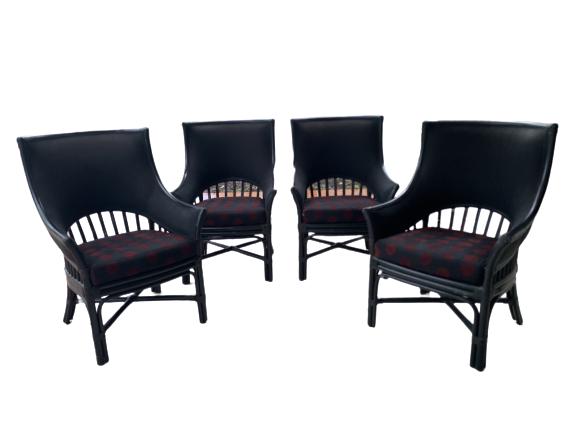 4 VINTAGE FICKS BLACK REED CURVED BACK CHAIRS (1 of 11)