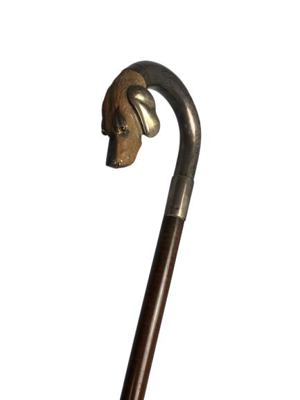 1923 800 STERLING COMP CARVED HOUND END CANE 36" (1 of 9)