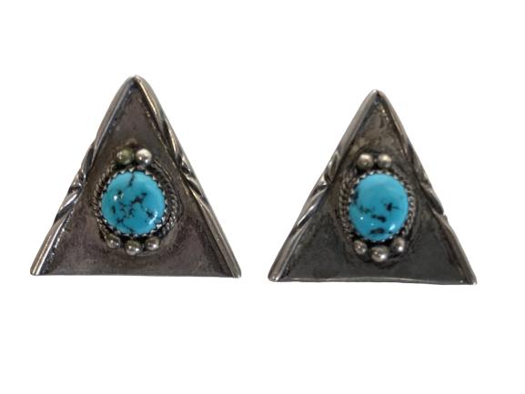 VTG STERLING SILVER COLLAR CUFFS W/ TURQUOISE 1" (1 of 3)