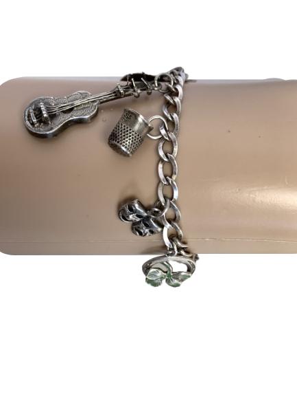 VINTAGE STERLING SILVER CHAIN BRACELET W/ CHARMS (1 of 4)