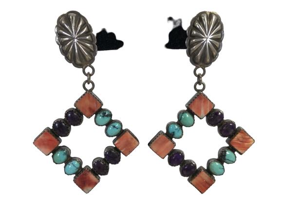 VTG STERLING SILVER PIERCED EARRINGS W/ GEMSTONES (1 of 4)