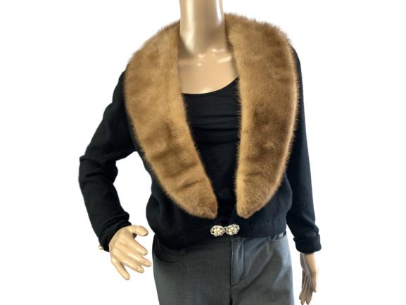VTG EVENING CARDIGAN CASHMERE W/ FUR COLLAR SZ M (1 of 2)