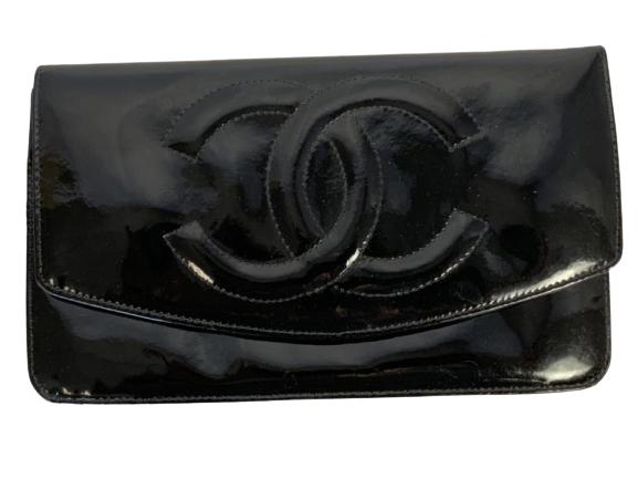 CHANEL BLACK PATENT LEATHER WALLET 7.5" LONG (1 of 4)
