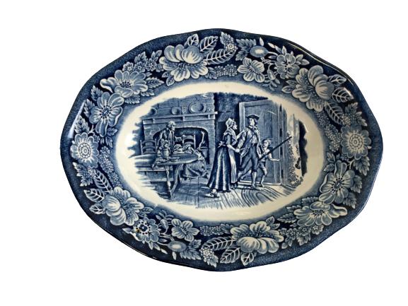 VINTAGE LIBERTY BLUE MINUTE MEN SERVING BOWL 9" (1 of 6)