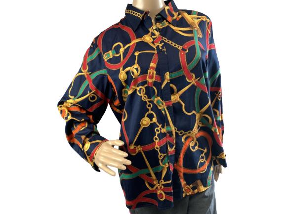 VINTAGE RALPH LAUREN EQUESTRIAN PRINT BLOUSE SZ XL (1 of 3)