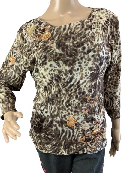 DANA BUCHMAN ANIMAL PRINT EMBROIDERED TOP SIZE XL (1 of 4)