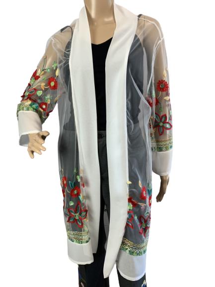 FLAMODE WHITE SHEER EMRBOIDERED OVER JACKET SZ XL (1 of 4)