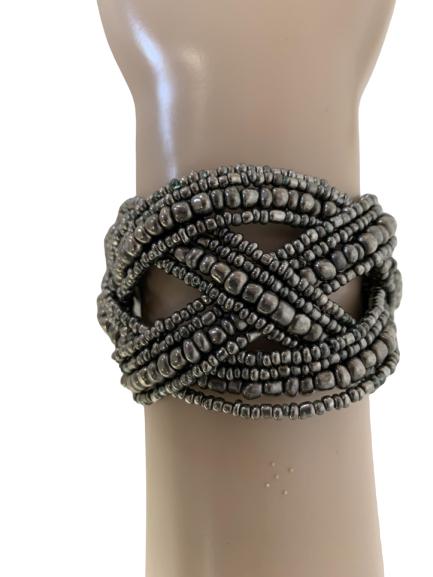 MULTI STRAND WIRE & METALLIC BLACK BEAD BANGLE (1 of 4)
