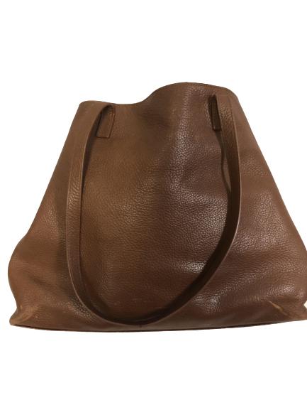 VTG AKRIS BROWN LEATHER TOTE WITH MIDDLE CLASP 15" (1 of 7)