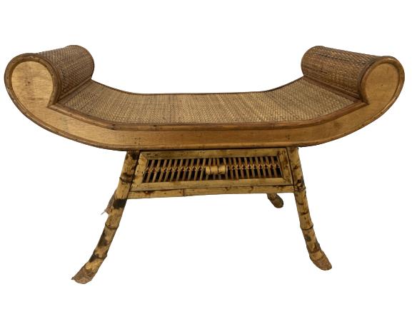 VINTAGE WOVEN BAMBOO AND CANE BENCH (1 of 5)